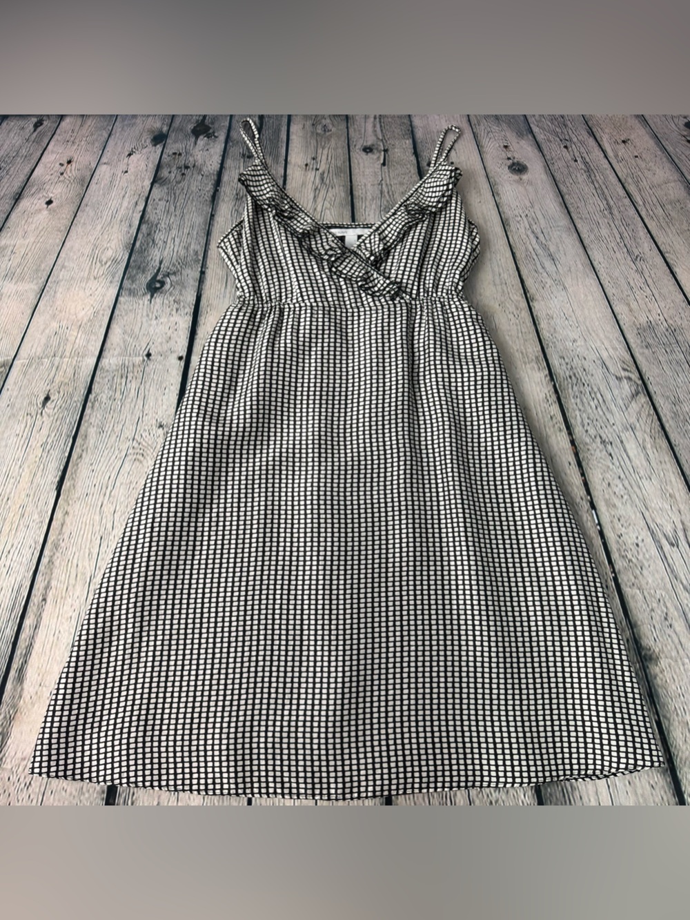 Old Navy Y2K Silk Black and White Checked Square Print Sundress V-Neck Size S